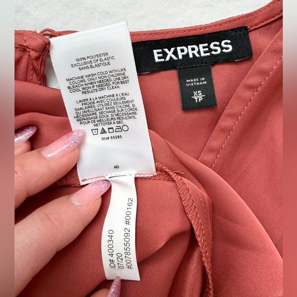 Express Satin Texture Tiered Rust Puff Long Sleeve Smock Waist Maxi Dress | XS - Picture 11 of 16